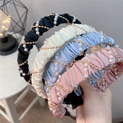 solid color Pearl Chain Pleated Headband Korean Style Hair Accessories