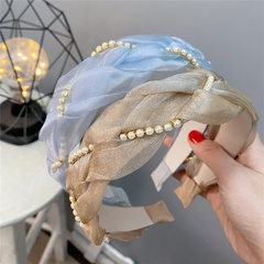 Organza Pearl Twist Solid Color Wide Edged Headband Korean Style Hair Accessories