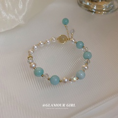 Mode bleu Pendentif perle strass Perle de cuivre Bracelet élastique