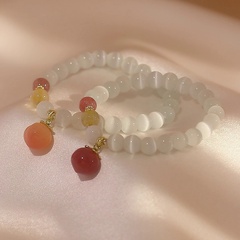 cute white Beads Pink Peach shape Opal elastic Bracelet