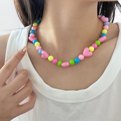 Fashion Cute Candy Color Heart Round Stitching Beaded Bracelet Necklace for Women