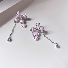 Pfirsich Rosa Opal Herz Kreuz Zirkon Intarsien Quaste Ohrringe für Frauen