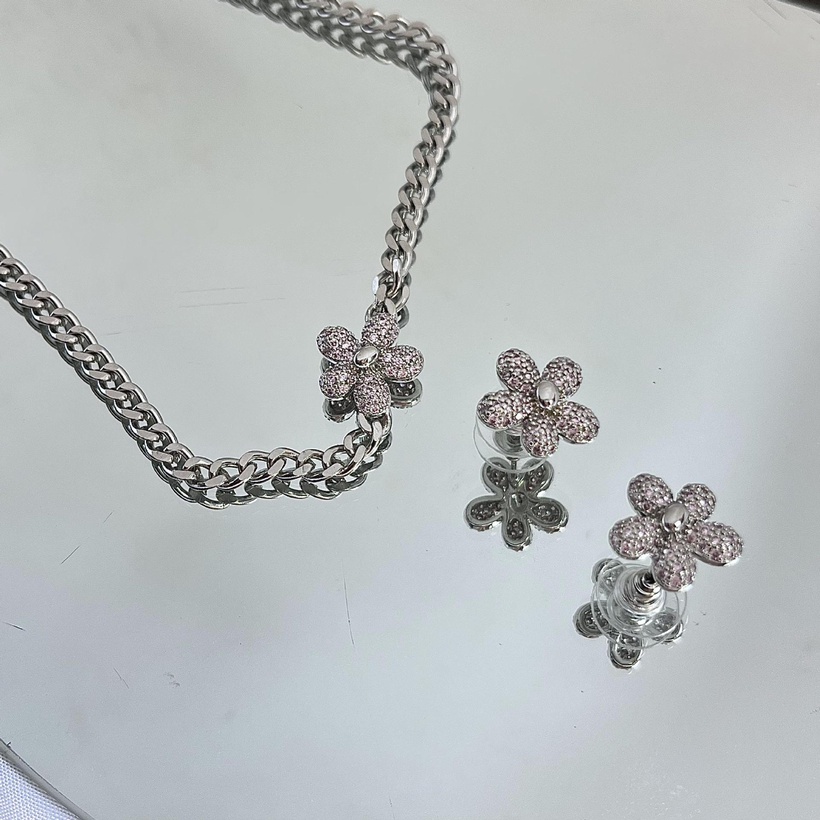 Bijoux Fantaisie Parures Bijoux | Mode Lgante Croix Clavicule Chane Rose Fleur Pendentif Collier Avec Oreille Goujons - EF74894