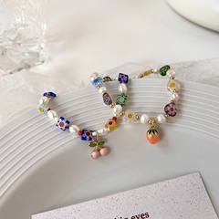 Fashion Natural Freshwater Colorful Pearl Beaded Glaze Little Flower Summer Fruit Bracelet