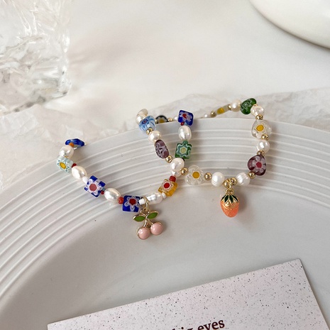 Mode Natürliche Süßwasser Bunte Perle Perlen Glasur Kleine Blume Sommer Obst Armband's discount tags