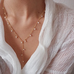Mode Einfache Perle Lange frauen Sternen Handgemachte Hängen Perle Kupfer Halskette