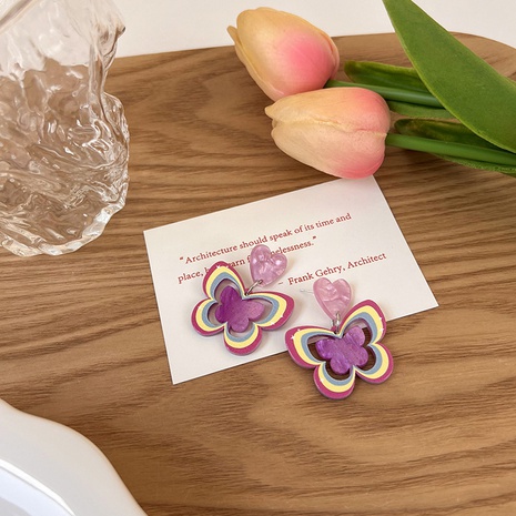 Fashion Heart Butterfly Shaped Resin Purple Earrings Female's discount tags