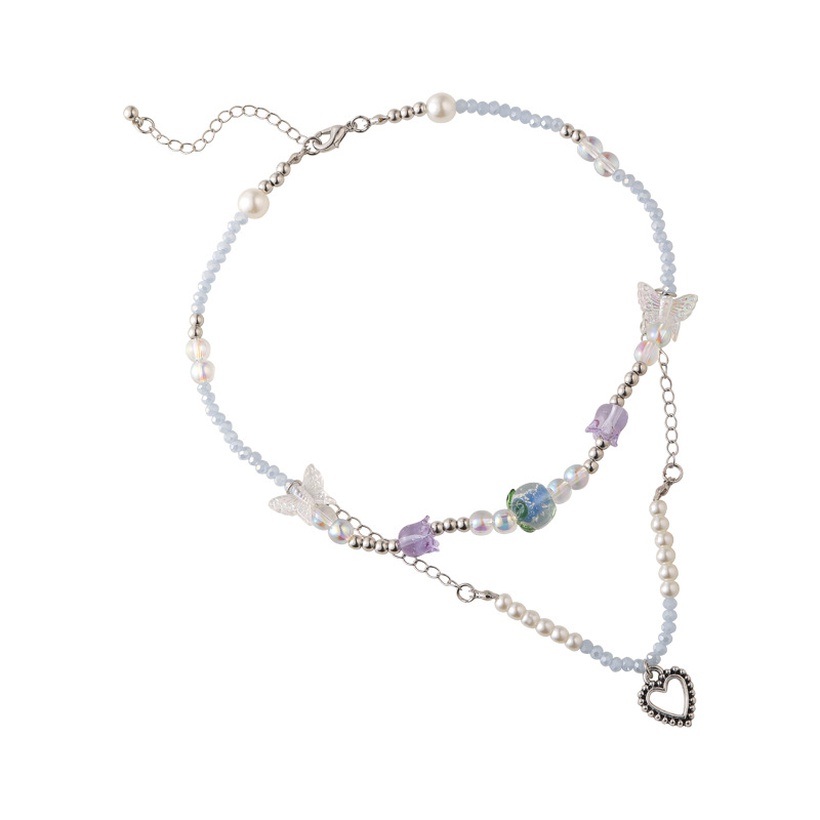 Bijoux Fantaisie Colliers | Mode Chane De Perles De Cristal Papillon En Forme De Coeur De Cuivre Collier - DM08588