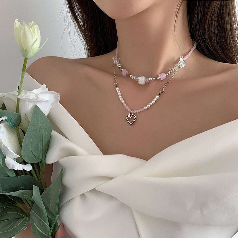 Bijoux Fantaisie Colliers | Mode Chane De Perles De Cristal Papillon En Forme De Coeur De Cuivre Collier - DM08588