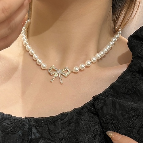 Verano moda mujer Vintage perla arco colgante cobre gargantilla Collar femenino's discount tags