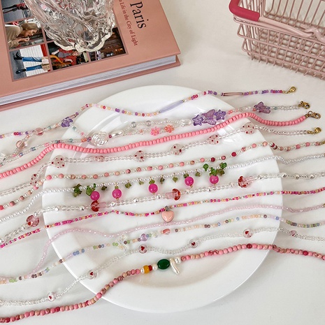 Mode Frühjahr und Sommer Süße Rosa Twin Bunte Perlen Legierung Halskette's discount tags