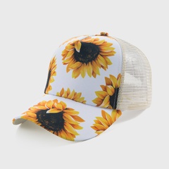 Fashion New Men's and Women's Sunflower Print Printed Cross Ponytail Mesh Sun-Poof Peaked Cap