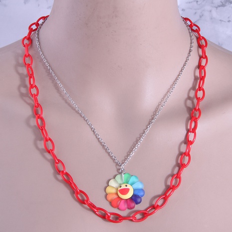 Fashion color SUNFLOWER Pendant Double-Layer Chain Elegant Necklace's discount tags