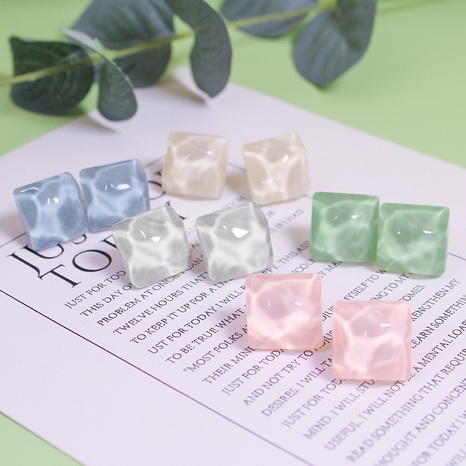 Simple Imitating Stone Resin Stud Geometric Water Pattern Ice Cube Frosty Style Square Earrings's discount tags
