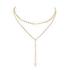Fashion Sweet Double-Layer Pearl Pendant Clavicle Chain Copper Necklace