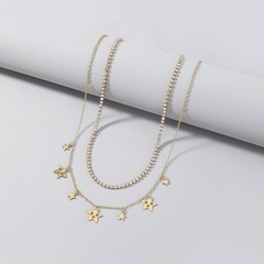 Collar de cobre de doble capa de cadena de circón con incrustaciones de borla de estrella Simple de moda