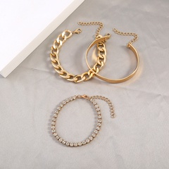 Simple Fashion Metal Chain Geometric Hollow Inlaid Diamond Copper Bracelet
