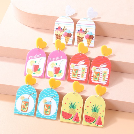 Fashion Simple Cute Colorful Printing Geometric Acrylic Earrings's discount tags