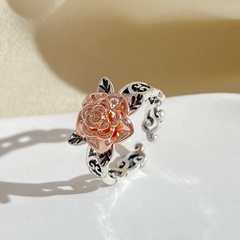 Anillo abierto de cobre hueco con forma de flor Rosa estilo Retro