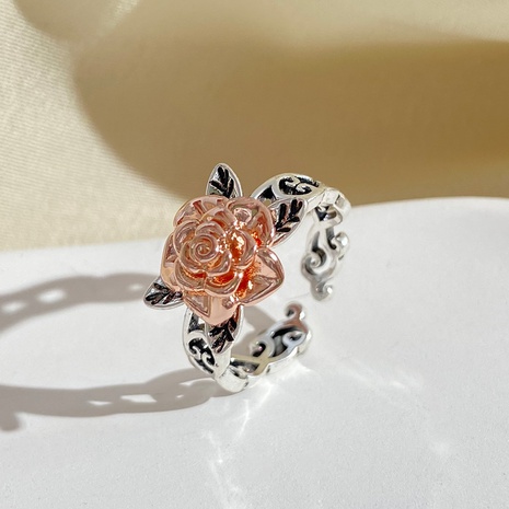 Anillo abierto de cobre hueco con forma de flor Rosa estilo Retro's discount tags