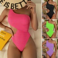 fashion fluorescent color onepiece solid color one shoulder hollowed swimsuitpicture65