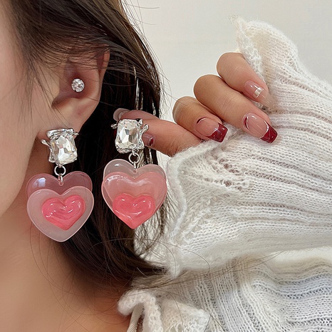 cute style Gradient color Heart inlaid Zircon pendant Earrings's discount tags