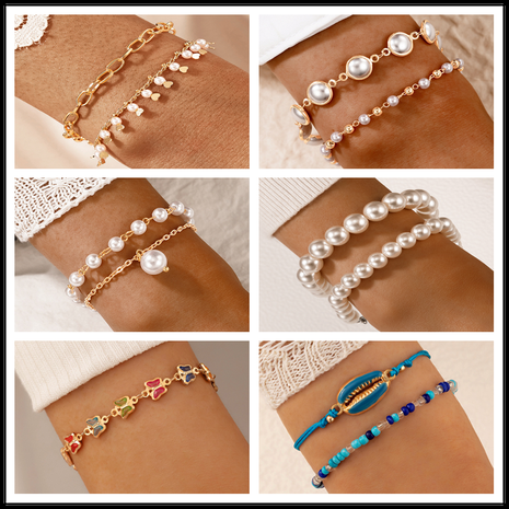 New Simple Style Pearl chain color butterfly beaded shell Bracelet's discount tags