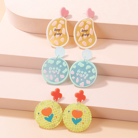 Fashion Creative Colorful Spot Flower round Acrylic Earrings's discount tags