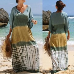Summer New Beach Smock Dress Imitation Tie-Dye Pattern Printing Sun Protection Shirt