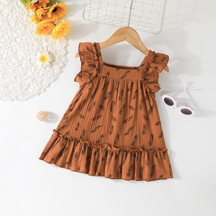 2022 Summer Little Girl Fashion Feather Printed Sleeveless Skirt Clothes
