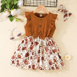 Fashion 2022 Summer New Little Girl Flower Bow Tie Sleeveless A line Skirtpicture12