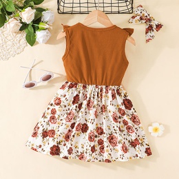 Fashion 2022 Summer New Little Girl Flower Bow Tie Sleeveless A line Skirtpicture9
