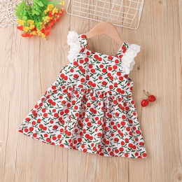 Little Girl Fashion Cherry Print Sleeveless Top and Shorts Suit TwoPiecepicture12