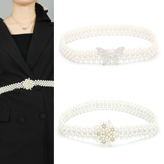 Fashion Ladies Rhinestone Inlaid Multi-Layer Pearl Waist Chain Decorative
