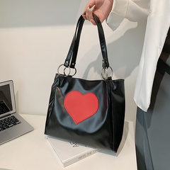 Retro New Portable Women's Heart Shaped Print Tote Large Capacity Shoulder Bag