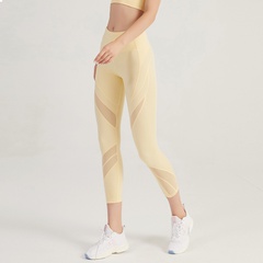 Fashion Yoga Cropped Pants Mesh Stitching Stretch High Waist Running Exercise Workout Pants