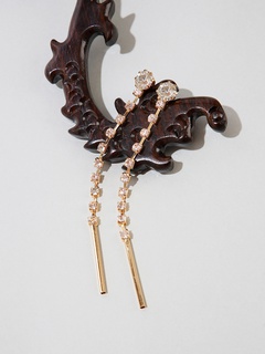 Fashion Simple Geometric Micro-Inlaid Zircon Tassel Long Alloy Earrings