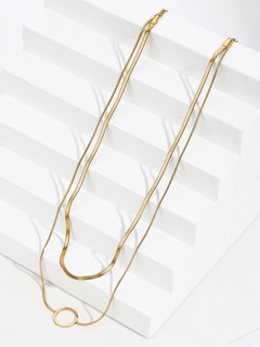 Nuevo estilo de acero inoxidable 18K chapado en oro círculo colgante serpiente hueso Cadena de doble capa collar