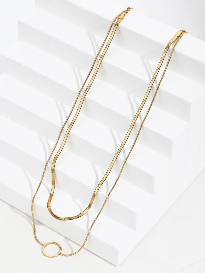 Nuevo estilo de acero inoxidable 18K chapado en oro crculo colgante serpiente hueso Cadena de doble capa collar