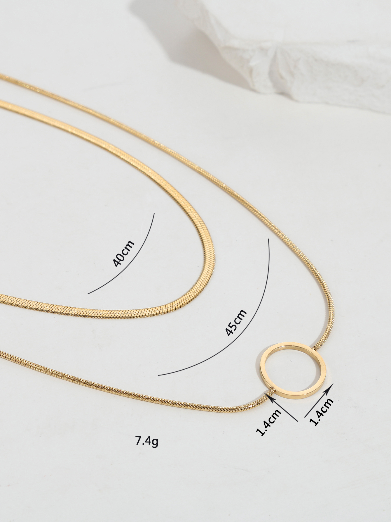 Nuevo estilo de acero inoxidable 18K chapado en oro crculo colgante serpiente hueso Cadena de doble capa collarpicture3