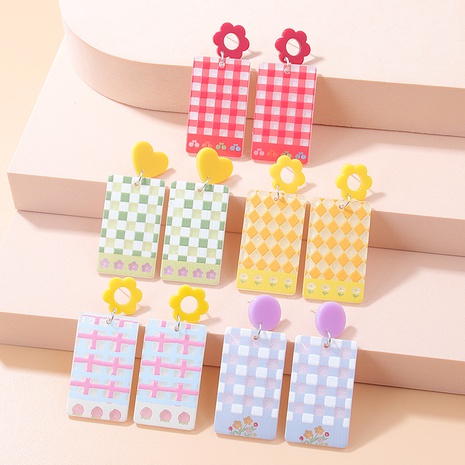 New Fashion Candy Color Embossed Printed Rectangular Acrylic Earrings's discount tags