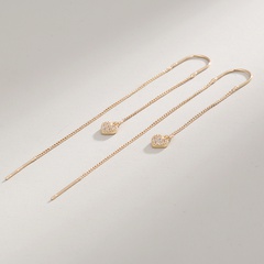 Fashion Simple Heart Shape Long Tassel Inlaid Zircon Copper Earrings