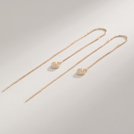 Fashion Simple Heart Shape Long Tassel Inlaid Zircon Copper Earrings's discount tags