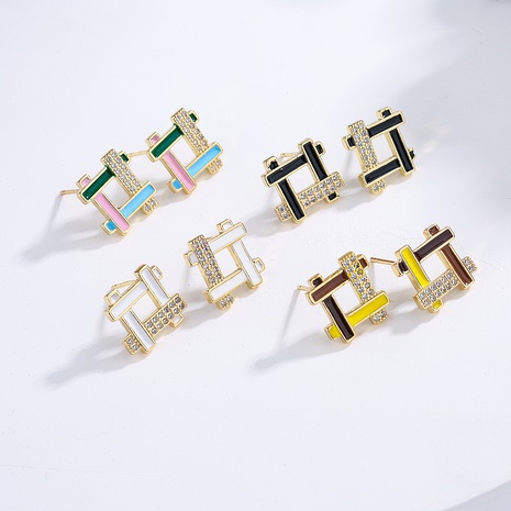 New Fashion Geometric Plating 18K Gold Zircon Dripping Copper Ear Studs's discount tags