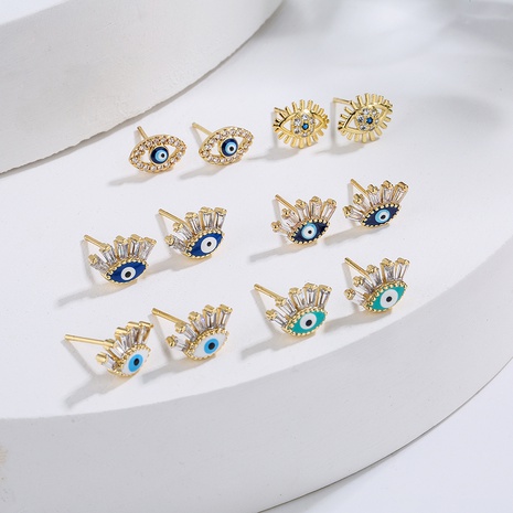 Fashion Plating 18K Gold Micro Inlaid Zircon Eye Copper Ear Stud Earrings's discount tags