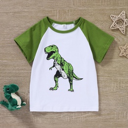 Childrens Boys Summer Casual Sports Cartoon Green Dinosaur Animal Cute Printed Shorts Suitpicture2