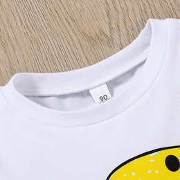 Childrens Cute Summer Casual Cartoon Yellow Dinosaur Printed Solid Color Shorts Suitpicture3