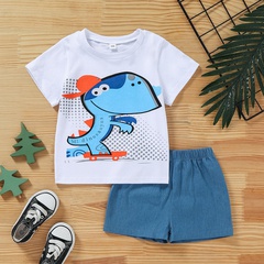Enfants D'été de Bande Dessinée Occasionnel Bleu Dinosaure Animal Mignon Imprimé Shorts Costume