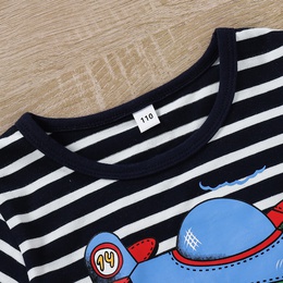 Childrens Summer Casual Aircraft Printed Striped Top Solid Color Shorts Suitpicture3