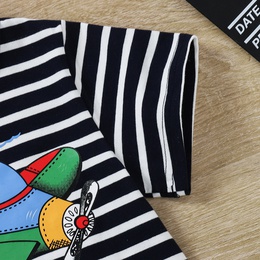 Childrens Summer Casual Aircraft Printed Striped Top Solid Color Shorts Suitpicture5